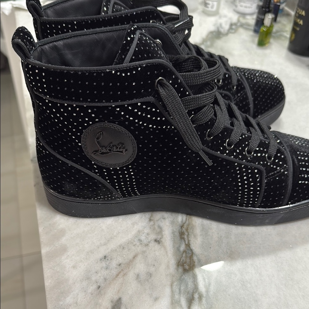 Christian Louboutin Black Velvet Studded Sneakers
